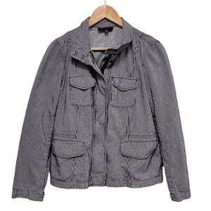 Talbots Women’s Pinstripe Railroad Stripe Full Zip 100% Cotton Utility Jacket 10